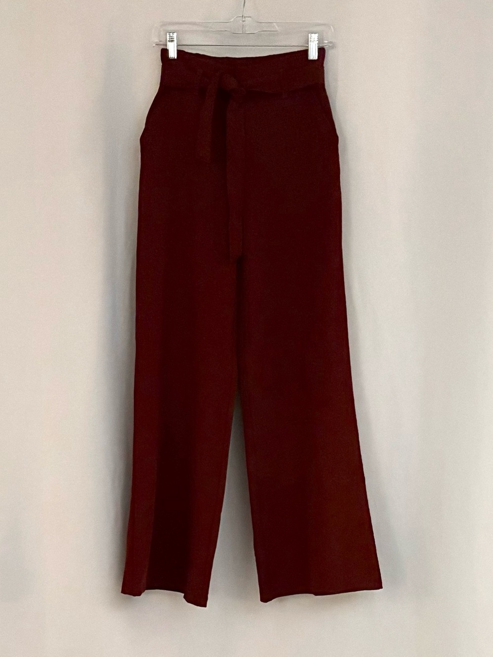 Lee Wide Leg Tie-Waist Pants in Deep Burgundy